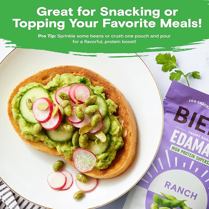Biena Crispy Roasted Edamame Beans Snack – High Protein Snack for Adults & Kids, 12g-13g Protein per Serving - Made with Avocado Oil – Vegan, Low Carb, Gluten-Free – 3-Pack 4.75oz, Ranch