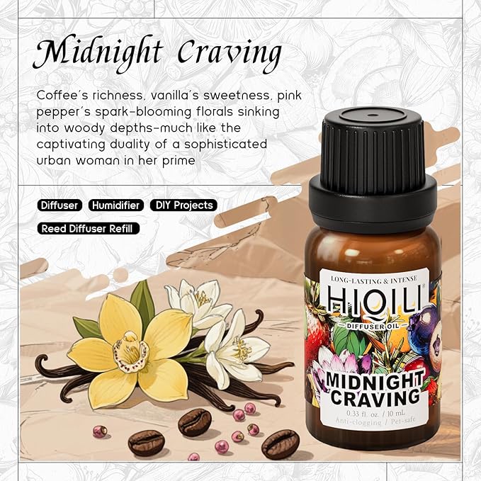 HIQILI Midnight Craving Diffuser Oil, Inspired by Y S.L's B.Lack O.pium, for Home & Hotel, Long-Lasting Fragrance Oil- 0.34 Fl Oz