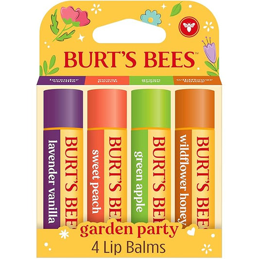 Burt's Bees Christmas Gifts - Garden Party Lip Balm Set for Stocking Stuffers, With Responsibly Sourced Beeswax, Natural Origin Lip Treatment, 4 Tubes, 0.15 oz.