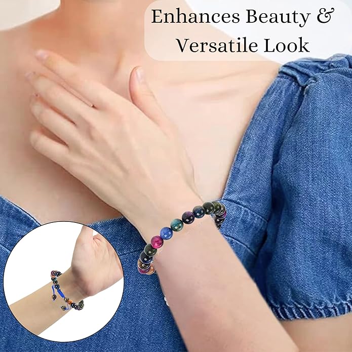 Energy Protection Crystal Handmade Adjustable Bead Bracelet Perfect for Men, Women’s Gift - Gemstone Healing Stretch Bracelet Pulsera Para Hombre Mujer Stocking Stuffer