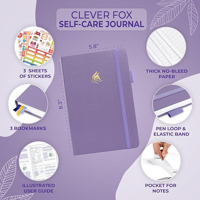 Clever Fox Self-Care Journal – Daily Reflection Notebook – Mental Health & Personal Development Planner, Meditation & Mood Log, A5 (Lavender)