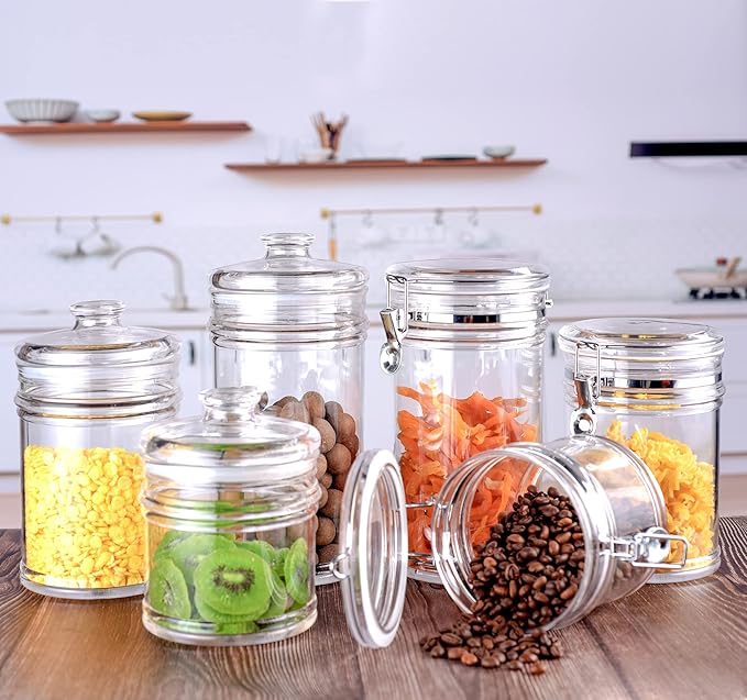 50 oz Reinforced Medium Acrylic Canister with Locking Clamp, Airtight Flip Jar | Food Storage Container for Flour, Sugar, Coffee, Candy, Cookie etc
