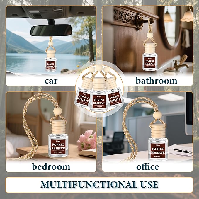 Hanging Car Air Freshener (Pack of 3) : Luxury Car Perfume for Women Men | Cute & Reusable Bottle with 45+ Days Long-Lasting Fragrance Oil Diffuser, Forest Reserve