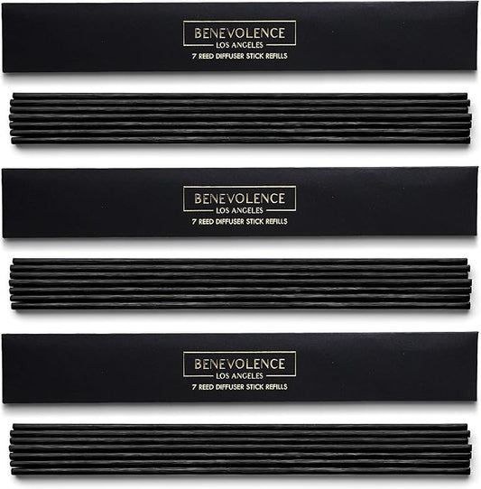 Benevolence LA Reed Diffuser Sticks - 3 Pack of 7 Natural Rattan Sticks per Pouch – Home Fragrance Refill, Eco-Friendly Reed Replacement for Essential Oil Diffusers