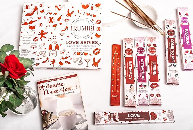 Trumiri Incense Sticks - Love Spell - Total 120 Insence-Sticks (20 Insense x 6 Incents) - Incienso Inscents-Sticks for Spell to Rekindle Call Attract New Fire of Love + Incense Holder