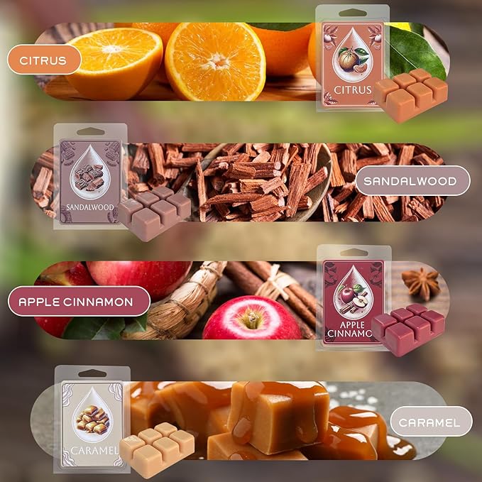 Soy Wax Melts Wax Cubes Strong Scent Wax Melts Variety Fragrance Melts for Vanilla, Lavender, Apple Cinnamon, Citrus, Ocean Breeze, Caramel, Sandalwood, Pumpkin Spice Spa Yoga Relaxing Bath