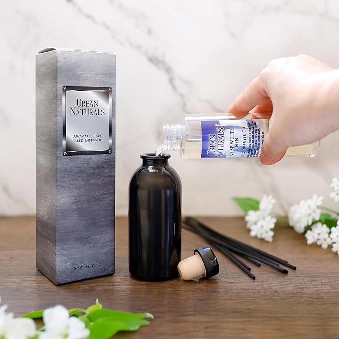 Urban Naturals Amber & Lavender Reed Diffuser Scented Sticks Set | (Awaken + Renew) Mind & Body Aromatherapy Collection | Essential Oil Botanical Diffusing Room Scent