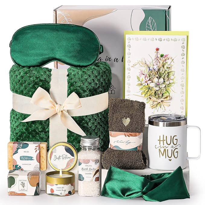 Self Care Gift Basket for Women Birthday Relaxing Spa Set Gifts with Luxury Flannel Blanket Sympathy Care Package Get Well Soon Thinking of You for Mom Wife Sister Best Friend Grandma