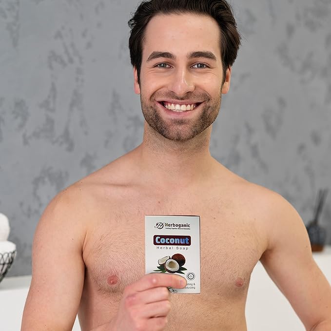 HERBOGANIC Coconut Herbal Soap | Pack of 6 of 5oz soap Bar | Ideal for Men and Women, Soothing and Nourishing Soap for Moisturization