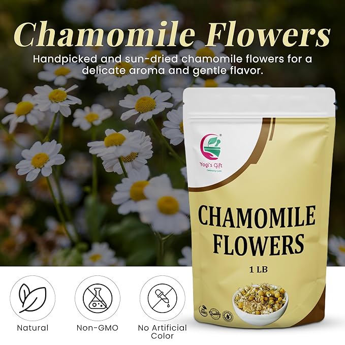 Chamomile Flowers 1 LB, 100% Natural Loose Leaf Chamomile Tea, Whole Dried Flowers for Herbal Tea, 1 LB Bulk Pack, Resealable Bag for Freshness - By Yogi’s Gift®