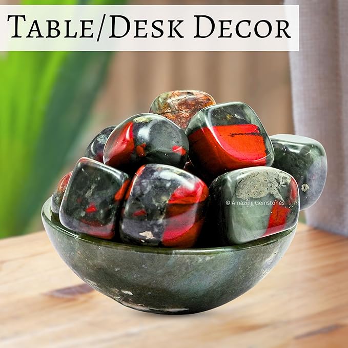 Amazing Gemstone African Bloodstone Crystals and Healing Stones Tumbled - 1 oz African Bloodstone Stone, Healing Stones for Energy Balance, Premium Polished Gems Rocks for Meditation and Wellness