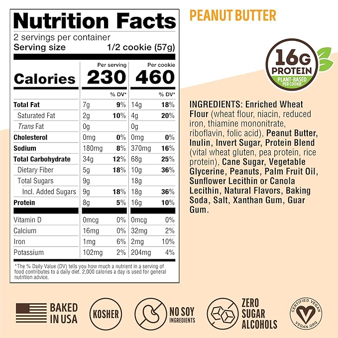 Lenny & Larry's The Complete Cookie, Peanut Butter, Soft Baked, 16g Plant Protein, Vegan, Non-GMO, 4 Ounce Cookie (Pack of 12)