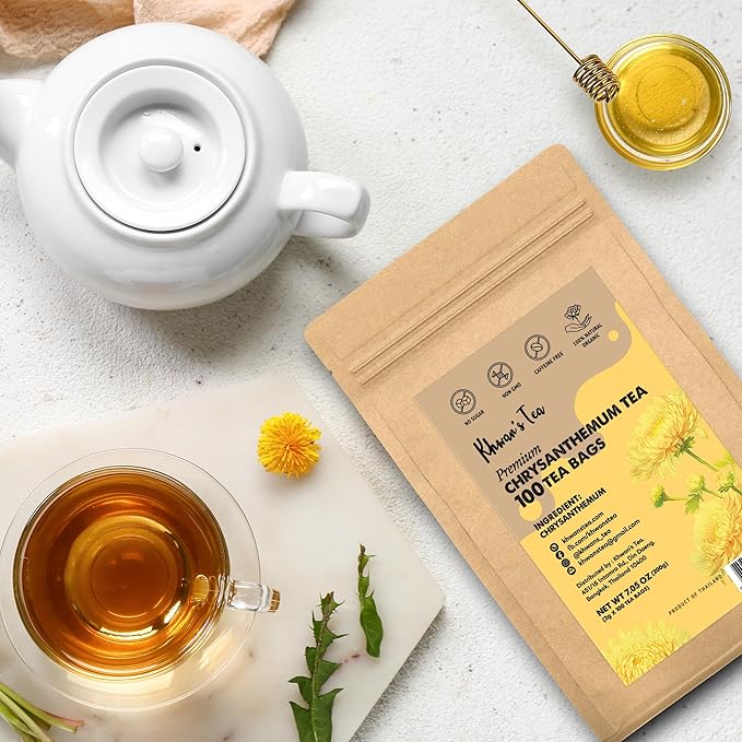 KHWAN’S TEA Chrysanthemum Flower Tea – Premium Herbal Tea, Caffeine-Free, Sun-Dried Flowers, Soothing Aroma, Perfect for Relaxation