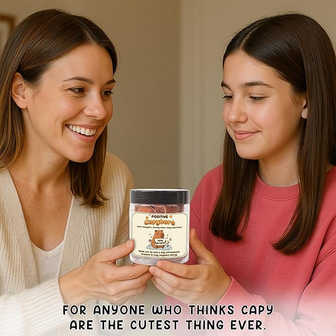 Positive Capybara Jar - 60 Positive Affirmation Cards For Women, Girls, Cards to Reduce Anxiety & Increase Relaxation, Capybara Gifts For Women, Kids, Teen Girl Gifts Trendy Stuff