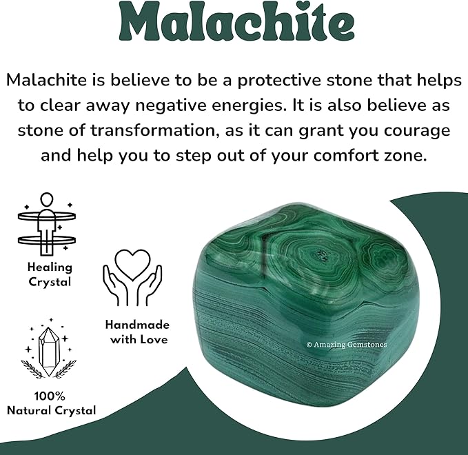 Amazing Gemstone Malachite Crystals&Healing Stones Tumbled - 1 oz Malachite Stone Gem Stones, Healing Stones for Energy Balance, Stress Relief - Premium Polished Gems Rocks for Meditation&Wellness