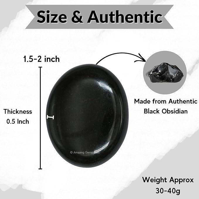 Amazing Gemstone Black Obsidian Crystals and Healing Stones - Large Palm Stone Crystals Piedra - Crystal for Good Luck, Balanced Positive Energy, Meditation - Unique Stocking Stuffers & Birthday Gift
