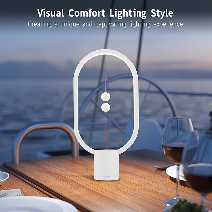 Heng Balance Light, USB Powered LED Table lamp, Creative, Magnetic Switch Night Light, dimmable Eye Protection Table lamp, Used for Gifts, Decoration Bedside, Dormitory and Office(White)