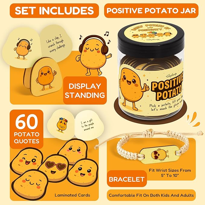 Emotional Support Potato Affirmation Jar - Funny Birthday Gifts For Women Friends Coworkers, Cute Positive Affirmations Cards Desk Decor, Back To School Teen Girl Gifts Trendy Stuff