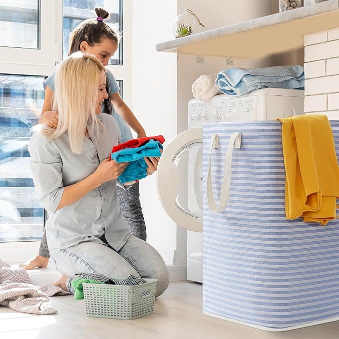 Lifewit 3 Pack Laundry Hamper Large Collapsible Laundry Baskets, Freestanding Waterproof Clothes Hamper with Easy Carry Handles in Laundry Room Bedroom Bathroom College Dorm for Adults, Blue, 3 x 80L