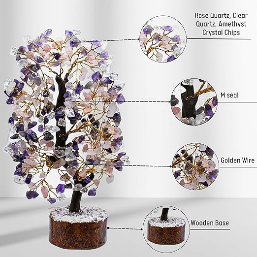 Amazing Gemstone Crystals and Healing Stones Birthday Gifts for Women - Rose Quartz Amethyst Clear Quartz Crystal Tree of Life Home Decor Stocking Stuffers, Bookshelf Decor Room Decor Meditation