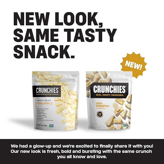 Crunchies Freeze-Dried Fruits, 100% All Natural Crispy Fruit, Non GMO and Kosher, Resealable Freeze Dried Fruit Snack Packs, Pack of 6 (Pineapple)