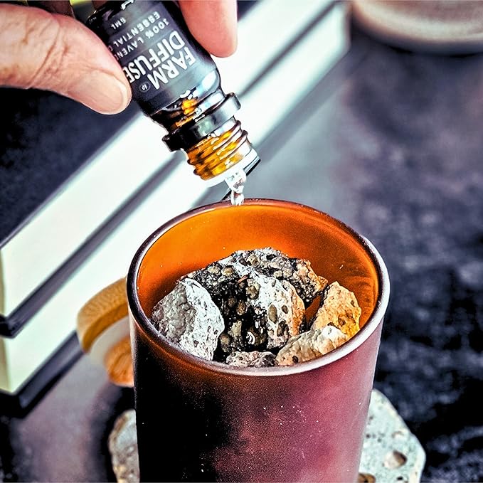 Lava Rock Diffuser and Lavender Essential Oil Set, Volcanic Stone Diffusers for Essential Oils, No Water, Non-Electric, Easy Aromatherapy Gift, Made in USA, Bedtime Self Care Ritual, Home Fragrance