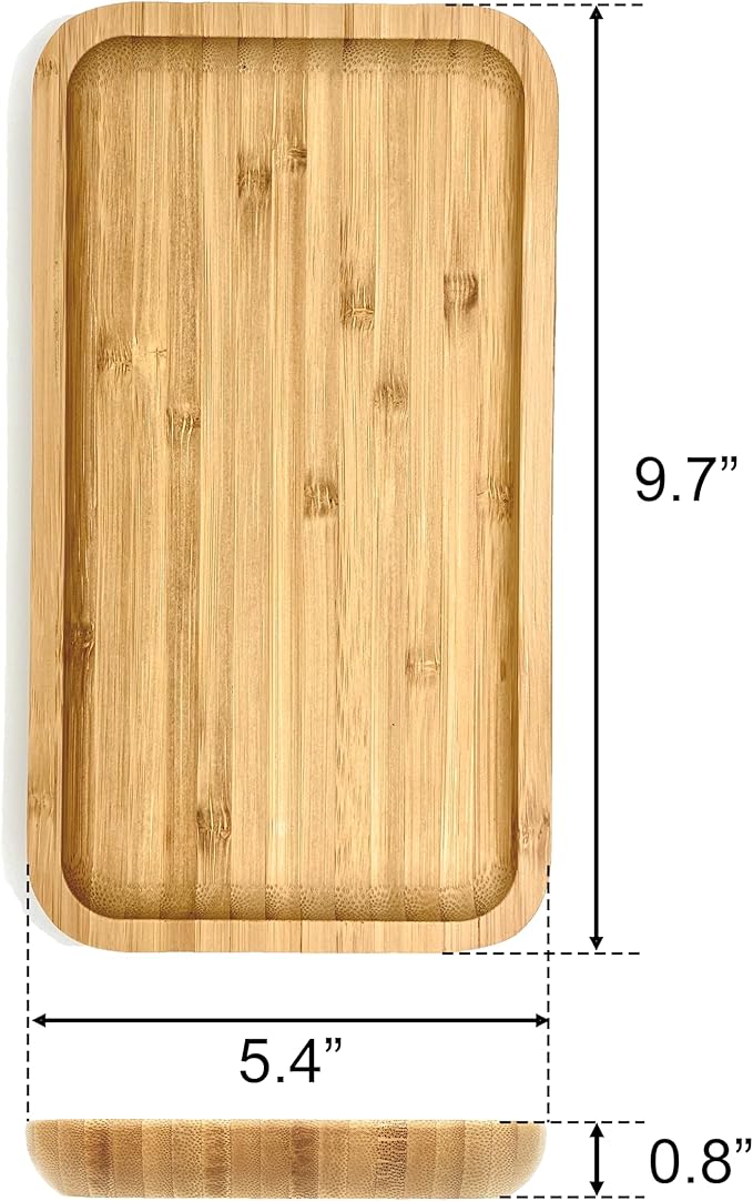 Bam&Boo Bamboo Serving Tray Natural Minimalist Rectangular (9.7” x 5.4" x 0.8") Coffee, Tea, Food, Drinks, Storage, Decor for Home, Kitchen, Bathroom