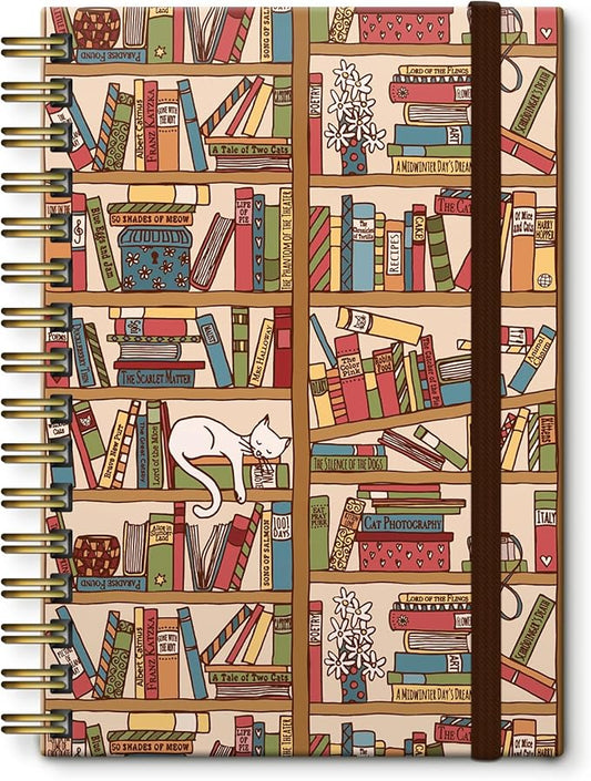 Cute Spiral Notebook, Journal for Women, Hardcover Spiral Journal, 5.5 x 8.3 Inches, 120 Pages,100gsm Paper, for Gifts Nurse Teacher Women Office Supplies(Cute Cat Bookshelf)