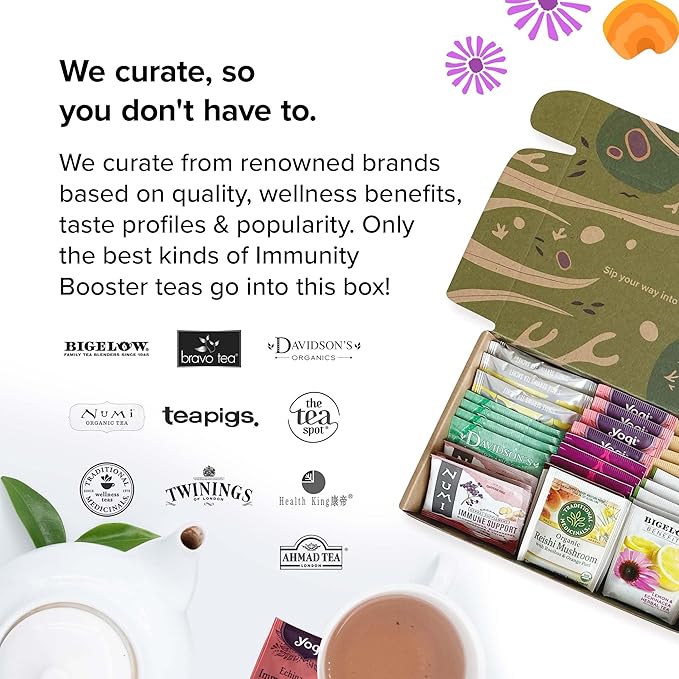 Sippingly Immune Support Tea Collection - 40 Tea Bags, 10 Immune-Supporting Flavors - Featuring Echinacea, Elderberry, Astragalus & Turmeric - All-Natural, Kosher, Gluten-Free - Ideal for Immune Health and Wellness Gifts