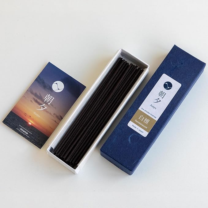 Asayu Japan Natural Low Smoke Sandalwood Incense Sticks (20gr) - Sample Size Japanese Incense for Evening Relaxation, Yoga, Meditation - Smokeless, Less Irritating, Non-Toxic