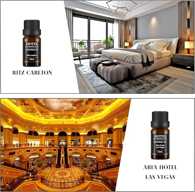 Hotel Collection Diffuser Essential Oil Gift Set,Seaside Hotel Scents for Home,Stress Relief Air Freshening,My Way,Westin,Wynn Las Vegas,Baccarat,Four Seasons,Aria