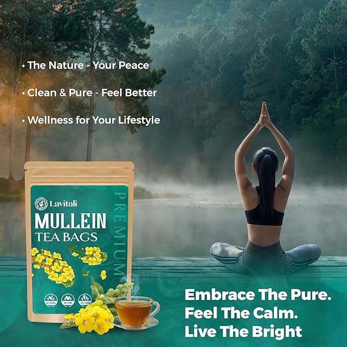 Lavitali, Mullein Leaves Tea Bags | 60 bags, 100% Pure Herbal Tea | Caffeine-Free, No Sugar, Eco-Friendly Filter Bags | Daily Natural Botanical, Hot or Iced Herbal Infusion