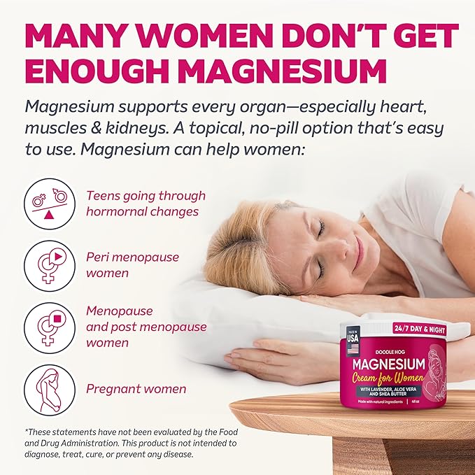 DOODLE HOG Magnesium Cream for Women Lavender Scent - Soothing Relief & Relaxation with Calendula, Aloe Vera, Shea Butter - Topical Magnesium Cream for Sleep - USA Made - (4 oz, Lavender)