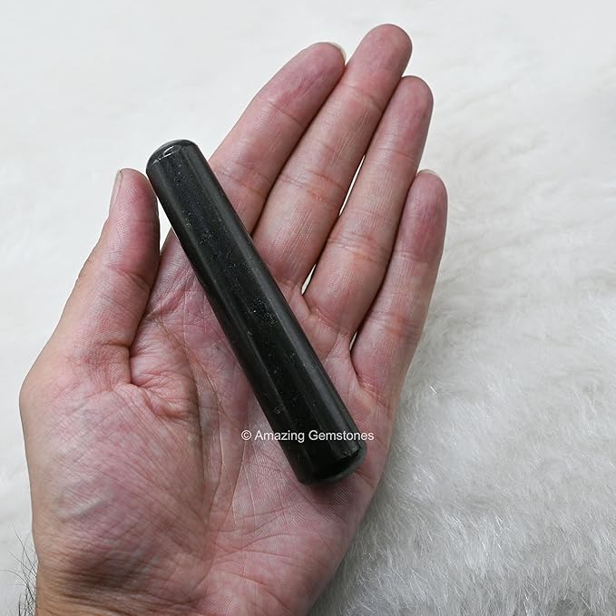 Amazing Gemstone Black Tourmaline Crystal Wand Massage Stick - Pelvic Wand Gua Sha for Adults - Crystals and Healing Stones Massage Wands for Adults Gifts (Smooth)