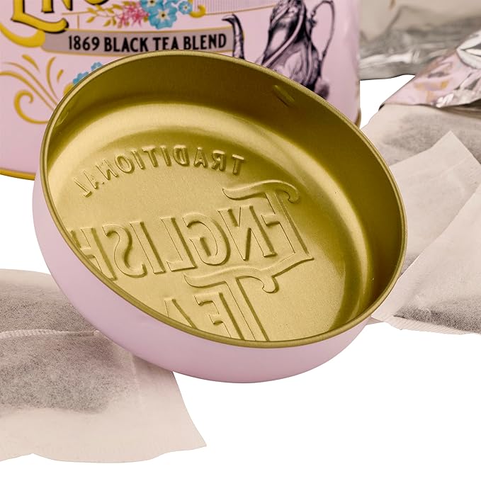 New English Teas Vintage Victorian Tea Caddy with 80 English Teabags (Rose Pink)