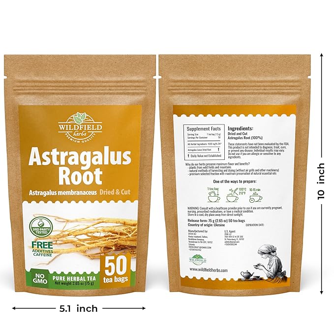 50 Bags Astragalus Root Herbal Tea – 50 Tea Bags 1.5g Astragalus Root Huang Qi