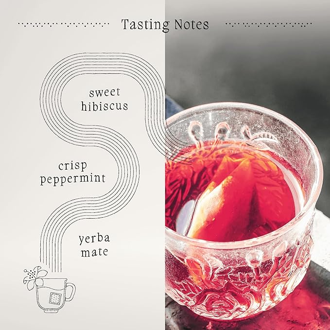 Katú Rosella Teabags, Premium Organic Yerba Mate Tea with Hibiscus, Peppermint, and Stevia Leaves, Vibrant Floral Twist, Natural Energy, 15 Satchets