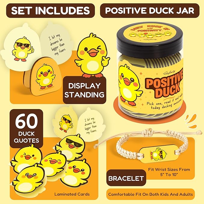 Positive Duck Gifts For Duck Lovers - Jar Of Daily Affirmation Cards, Funny Emotional Support Coworker Birthday Gifts For Women Unique, Cute Back To School Teen Girl Gift Trendy Stuff