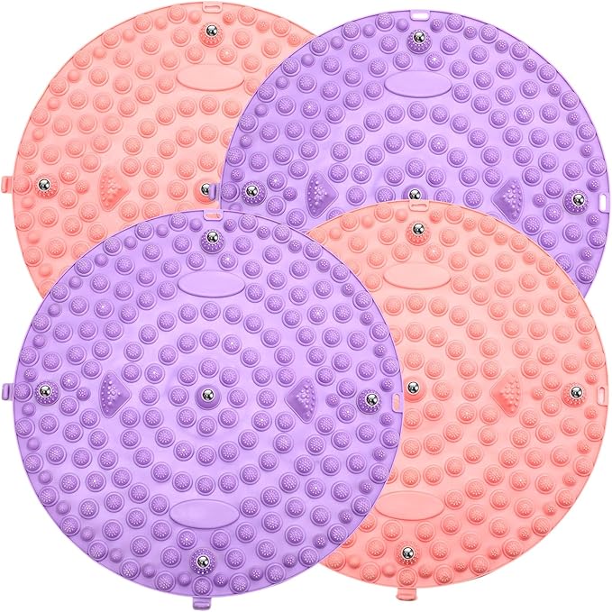 4 Pack Foot Massager Mat Foot Reflexology Pad with Magnetic Relaxation Massage Feet Pressure Point Pad Anti Fatigue Walk Stone Acupoint Mat Particle Portable Massage Tool(Purple and Pink)
