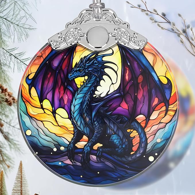 Flying Dragon Stained Glass Orament - Christmas Ornament - Christmas Decorations for Tree - Holiday Present ldeas - Gift Exchange