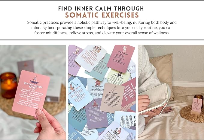 40 Somatic Therapy Exercise Cards - Mindfulness and Coping Skills Cards for Anxiety and Stress Relief | Emotional Healing, Grounding and Meditation Tool for Body Awareness | Perfect Self-Care Gift