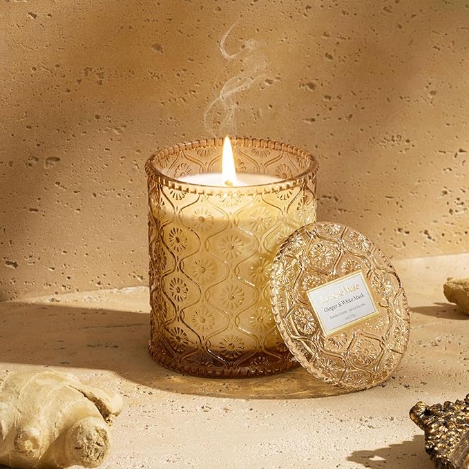 LA JOLIE MUSE Fall Candle | Ginger & White Musk Candles – Ginger, Lemongrass & Musk | 6 oz Soy Candle | Natural Soy Wax | 40 Hours Clean Burn | Gift-Ready for Fall Transitions| Seasonal Home Décor