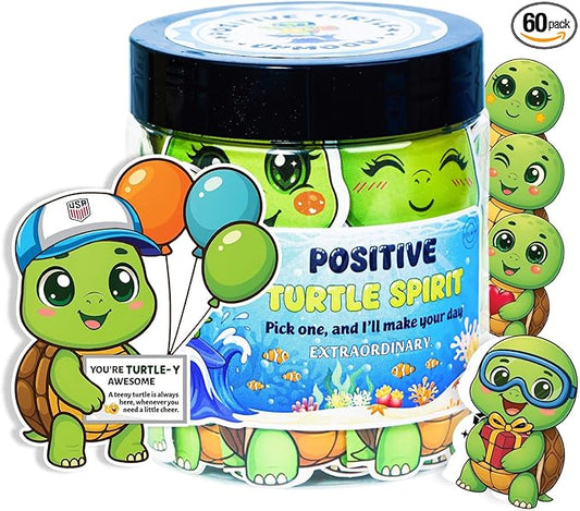 Positive Turtle Jar – 60 Daily Affirmation Cards with Standee | Cute Desk Decor & Encouragement Gift for Women, Coworkers, Teens, Friends | Emotional Support Jar, Just Because, Self Care Idea