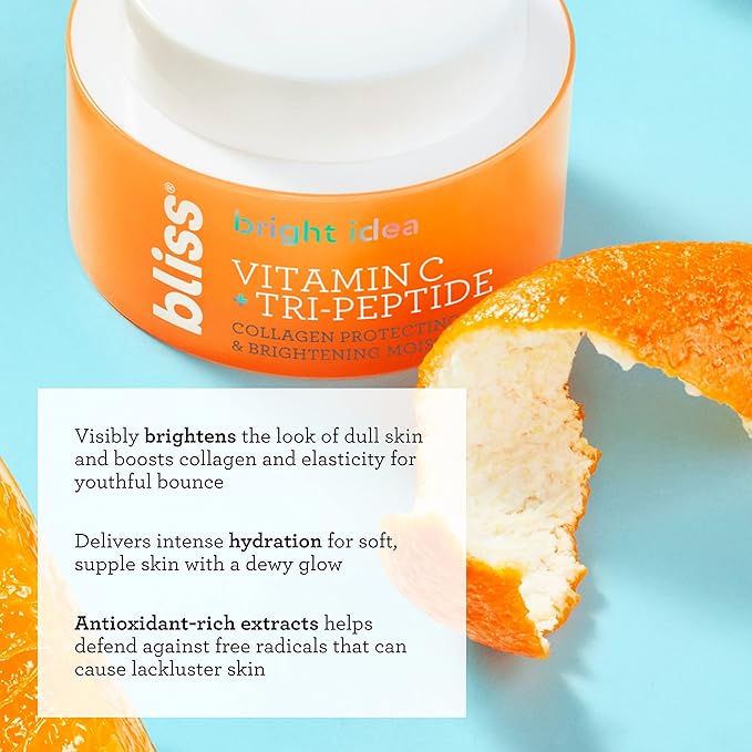 Bliss Vitamin C + Tri-Peptide Brightening Moisturizer | Squalane & Hydration Boosters | Anti-Aging Face Cream for Collagen and Elasticity | Clean Vegan & Cruelty Free 1.7 fl oz