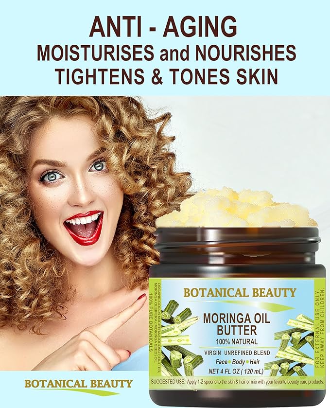 Botanical Beauty‎ MORINGA OIL BUTTER Pure Natural Virgin Unrefined RAW 4 Fl. Oz.- 120 ml for FACE, SKIN, BODY, DAMAGED HAIR, NAILS.