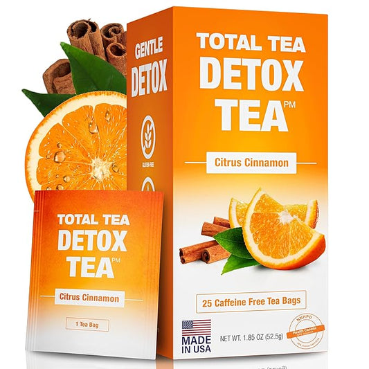 Total Tea SIimming Detox Tea Caffeine Free - 25 Day Detox - Herbal Tea with Chamomile, Hibiscus Tea & Ginger Root for Colon Cleanse – Natural Citrus & Cinnamon Herbal Tea for Digestive Health