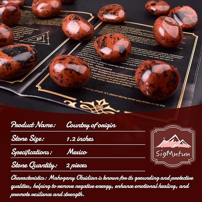 Polished Mahogany Obsidian Crystal Stones - 2 Pcs of 1.2" Worry Stone for Anxiety, Pocket Palm Stone Super Large Handpicked Natural Tumbled Gemstones for Meditation, Reiki, Chakra Healing, Home Decor