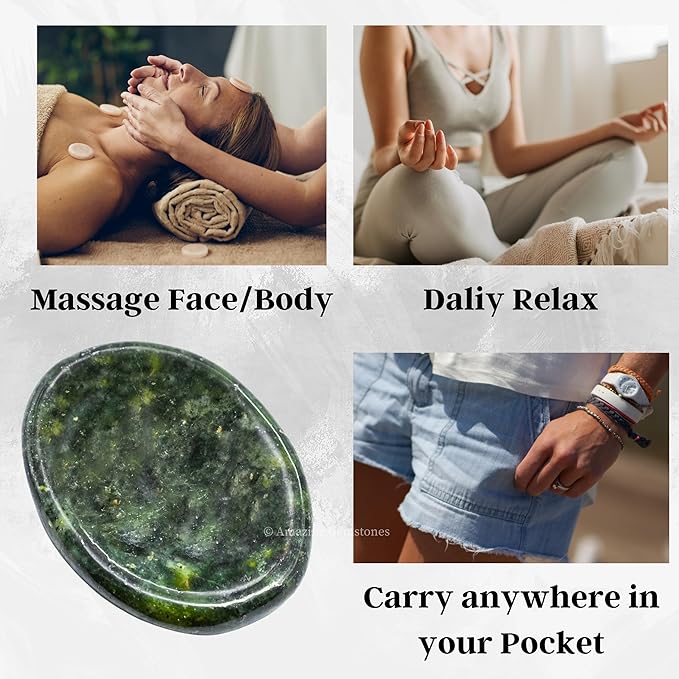 Amazing Gemstone Green Jade Worry Stone Crystals and Healing Stones - Worry Stones for Stress Relief Gifts - Piedra Crystal Fidget for Meditation - Unique Stocking Stuffers and Birthday Gifts