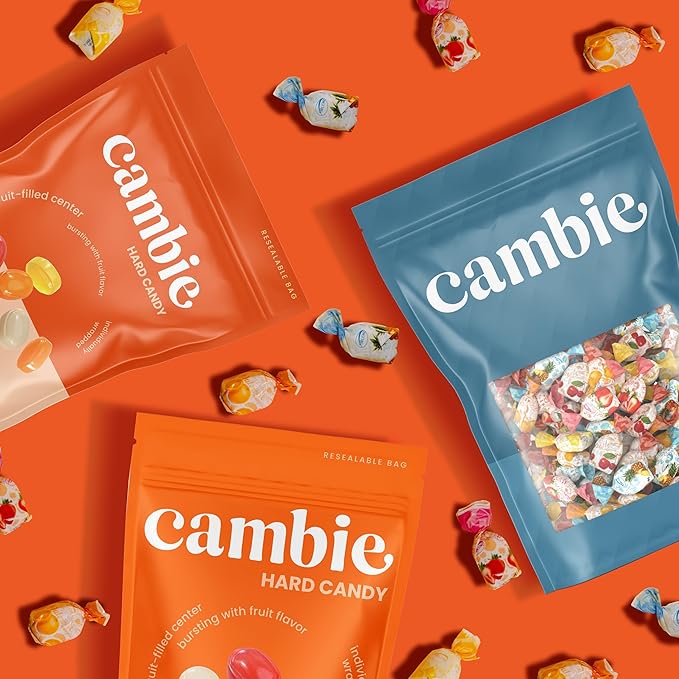 Assorted Fruit Hard Candy Individually Wrapped by Cambie, 1 lb of Fruit Candy with a Deliciously Sweet Hard Exterior with a Soft, Decadent Filled Center