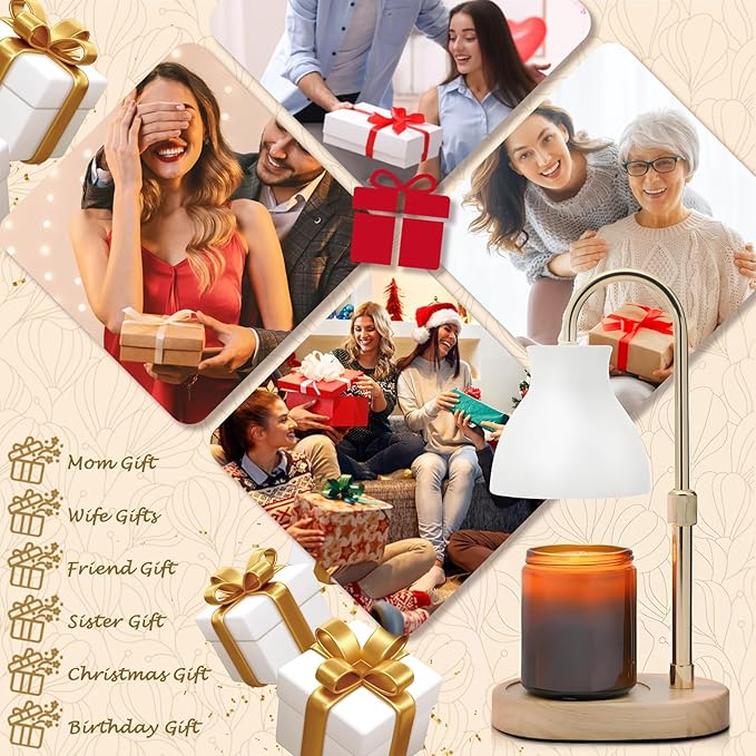 SOKCVSEA Candle Warmer Lamp - Candle Lamp Warmer Diamond Height Adjustable, Birthday Gifts for Mom Women, House Warming Gifts New Home Decor, Wax Melt Warmer with 2 Bulbs White Gold